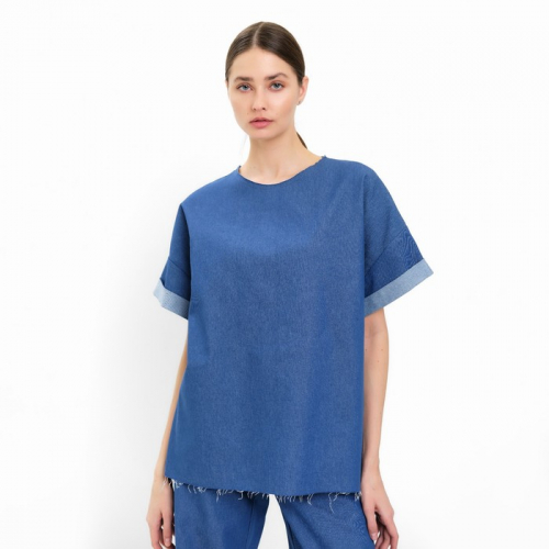 Футболка женская оверсайз MINAKU: Jeans Collection цвет электрик, размер 42