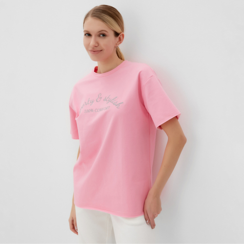 Футболка женская MINAKU OVERSIZE FIT: SPORTY & STYLISH цвет светло-розовый, р-р 46