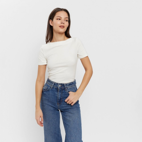 Футболка женская с вырезом лодочка MINAKU SLIM FIT: цвет ваниль, р-р 46