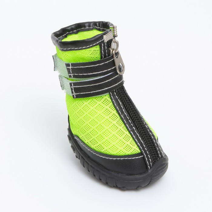 Ботинки высокие для больших собак, набор 4 шт., размер M (подошва 9×6.4 см), чёрно-салатовые