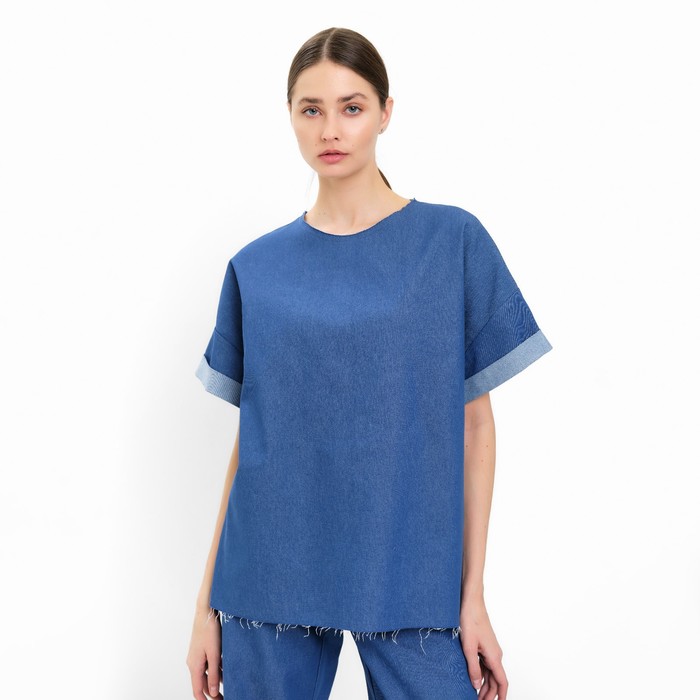 Футболка женская оверсайз MINAKU: Jeans Collection цвет электрик, размер 50