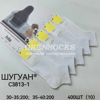 НОСКИ ПОДРОСТОК ХЛОПОК ПОЛУСЕТКА БЕЛЫЕ ШУГУАН ECOSOCKS C3813