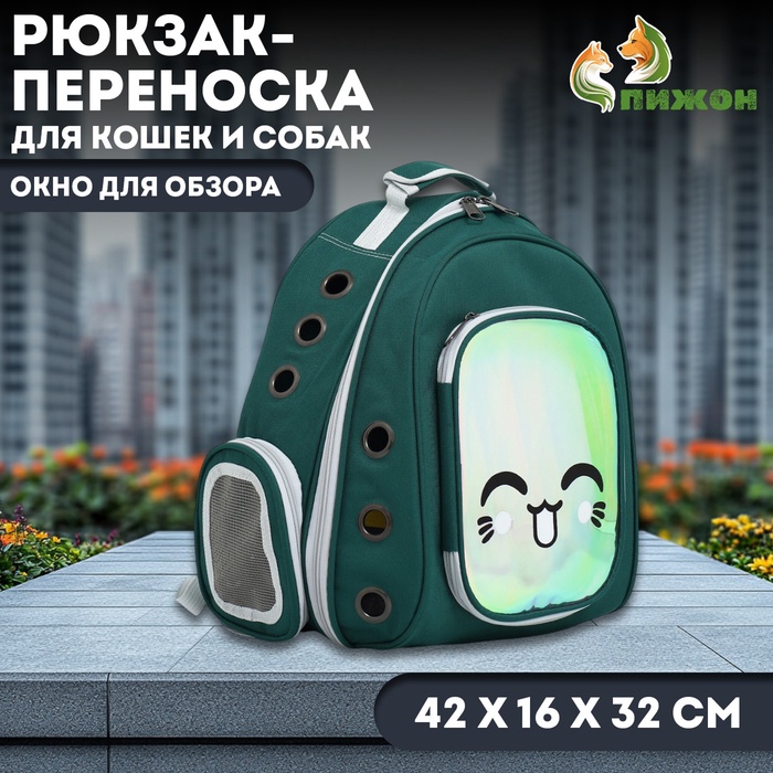 Рюкзак для переноски кошек и собак, с окном для обзора, зелёный