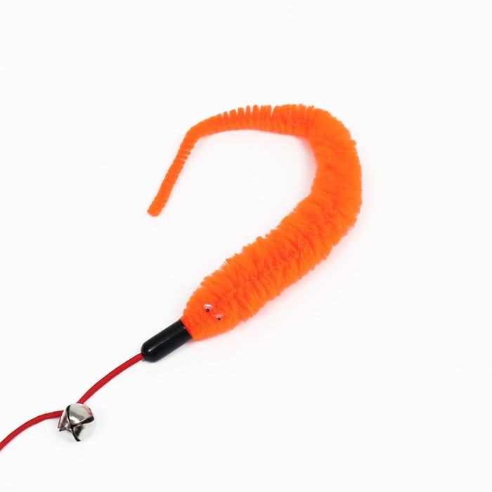 Дразнилка-удочка «Змейка» с бубенчиком, оранжевая на розовой ручке