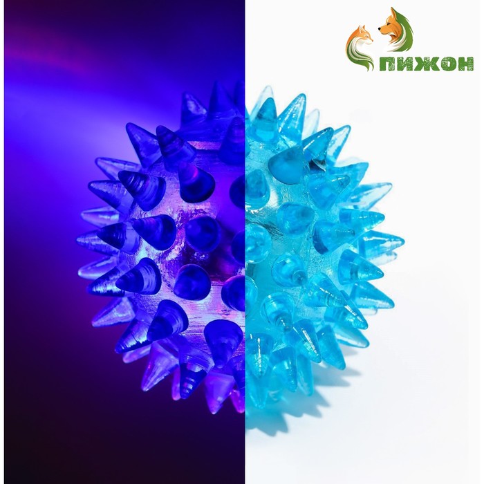 Мяч светящийся для животных малый, TPR, 4.5 см, голубой