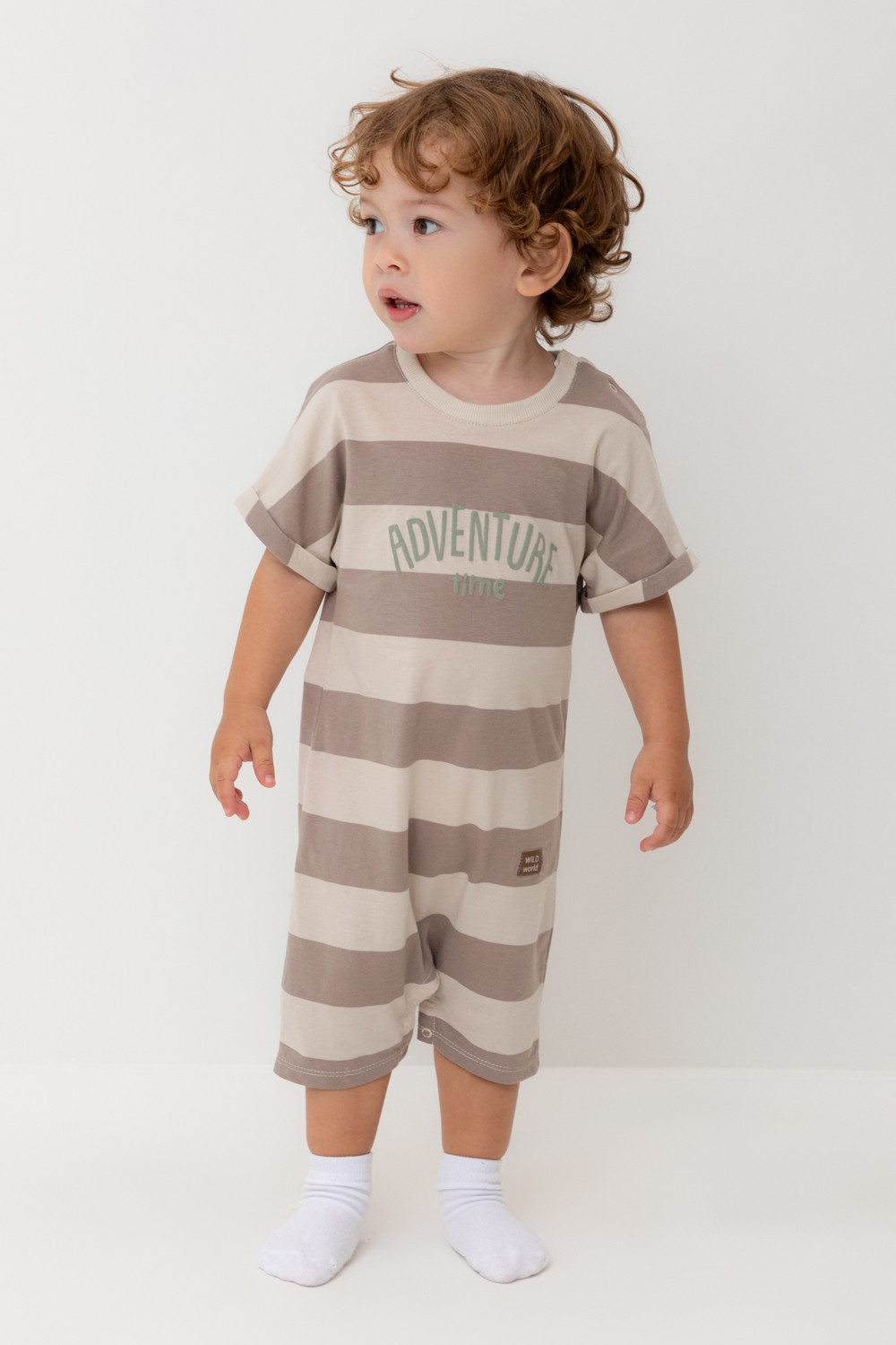 Crockid Полукомбинезон КР 6499 бежевый, коричневый, полоска к552 Crockid
