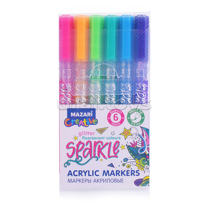 Набор маркеров-красок с блёстками Sparkle, 6 цв., пулевид.наконечник, пиш.узел 1.0-2.0 мм, ПВХ-упаковка с европодвесом