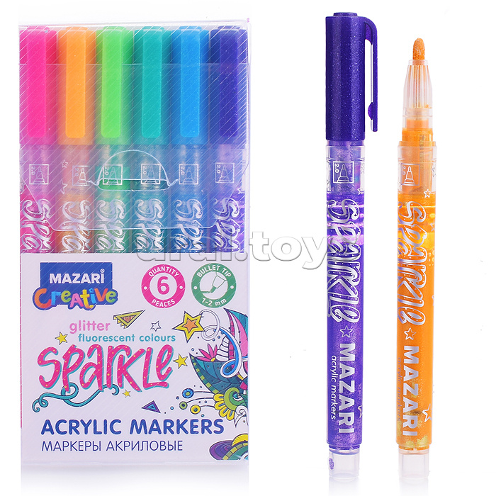 Набор маркеров-красок с блёстками Sparkle, 6 цв., пулевид.наконечник, пиш.узел 1.0-2.0 мм, ПВХ-упаковка с европодвесом