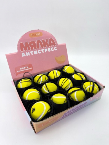 Мялка - антистресс на резинке «Tennis ball», шоу-бокс 12 шт.