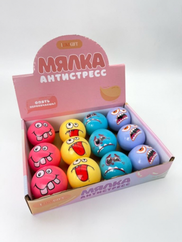 Мялка - антистресс «Funny face», шоу-бокс 12 шт.