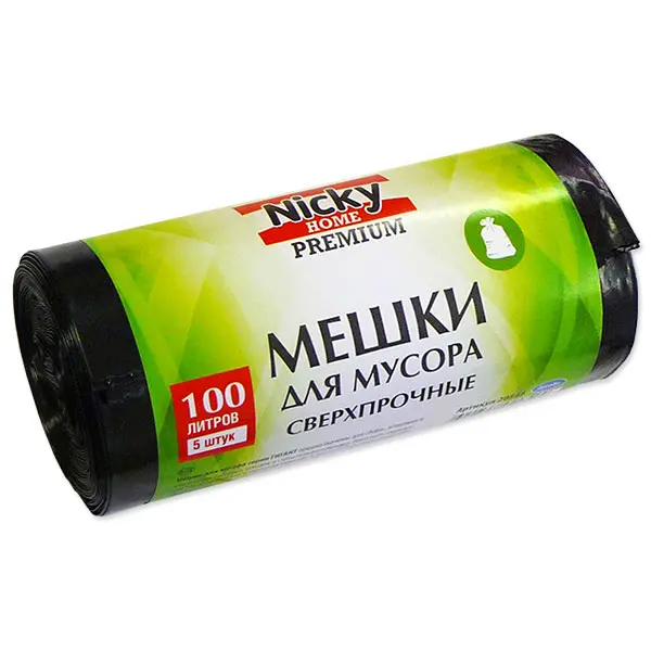 Мешки для мусора Антелла /20544/ (100л/5шт) Nicky Home Premium LDPE/80мкм.30