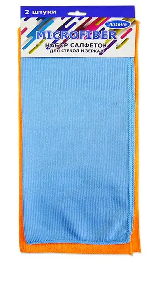 Антелла /25013/ Салфетки из микрофибры для стекол и зеркал 2шт (30*30см, 30*35см)