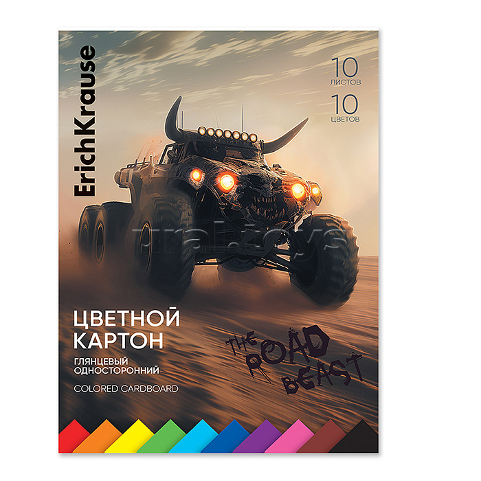 Картон цветной 10л, 10цв, глянцевый на клею
