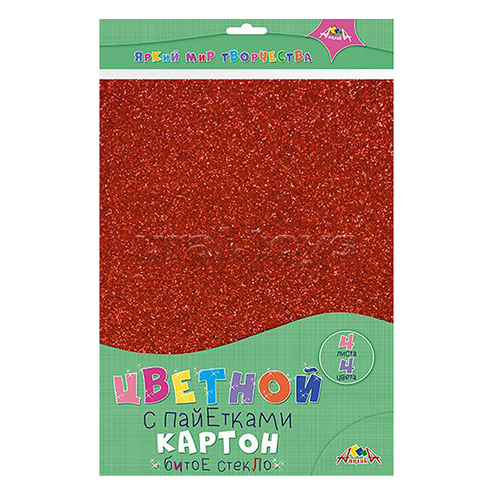 Картон цветной 4 л., 4 цв. с пайетками