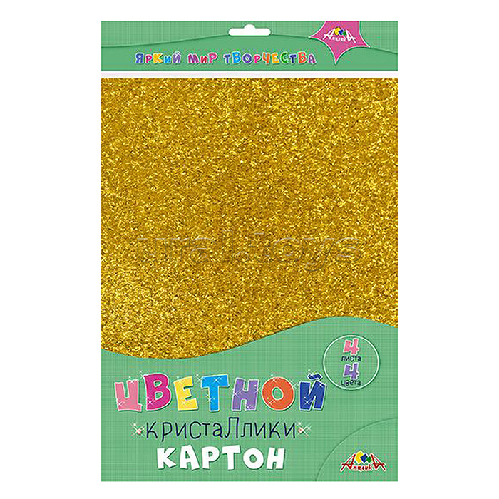 Картон цветной 4 л., 4 цв. с пайетками