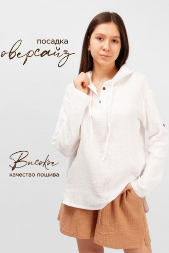 Детская туника муслиновая однотонная с капюшоном SP2301 НАТАЛИ, 978131 47631 Кремовый
