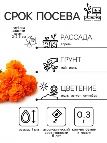 Семена цветов Бархатцы отклонённые «Мандарин», махровые, 0.3 г