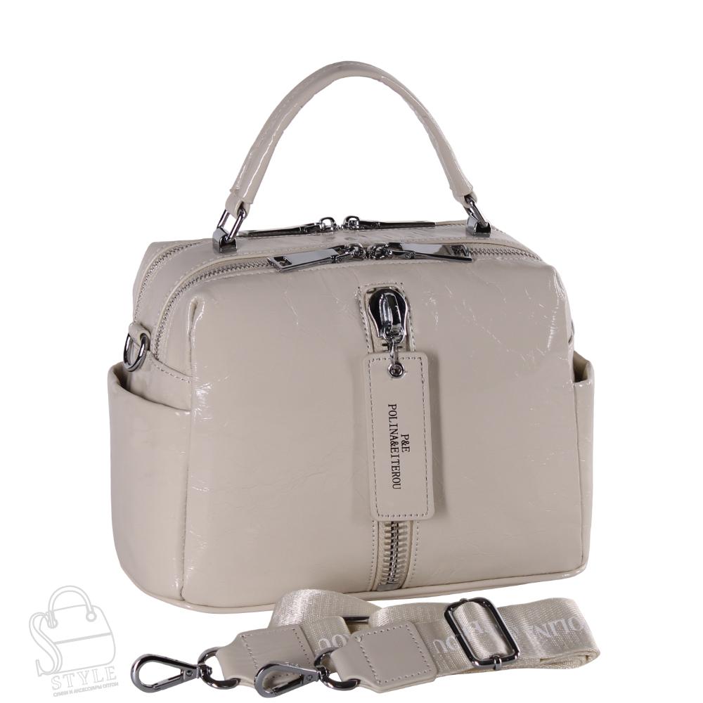Сумка женская кожаная 9258-1Y apricot white Polina&Eiterou