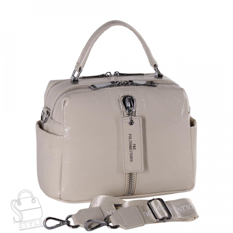 Сумка женская кожаная 9258-1Y apricot white Polina&Eiterou