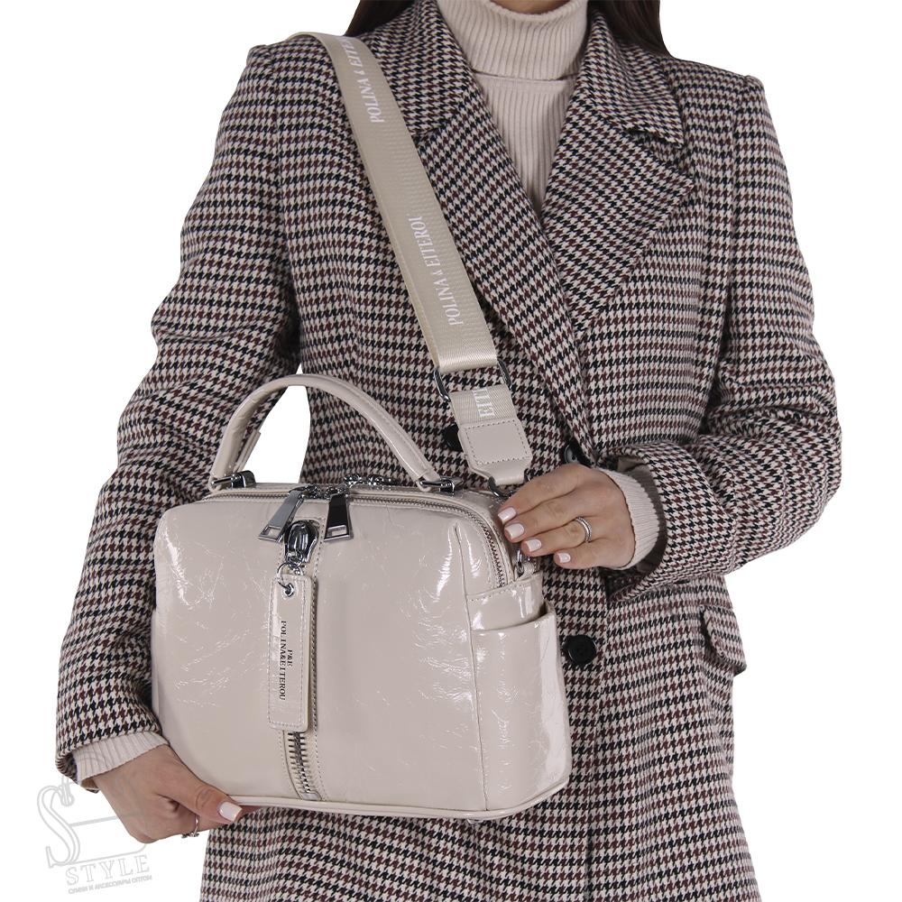 Сумка женская кожаная 9258-1Y apricot white Polina&Eiterou
