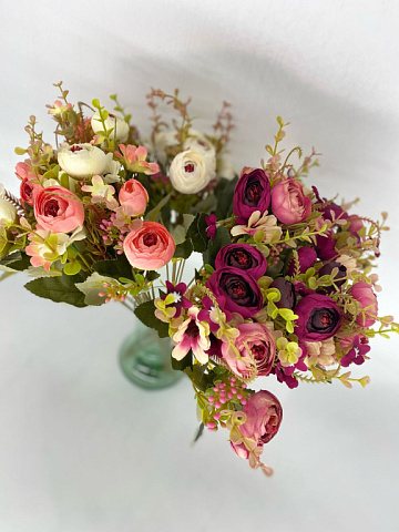 Цветок искусственный декоративный Пион 6 бутонов + ромашки+ зелень 35см