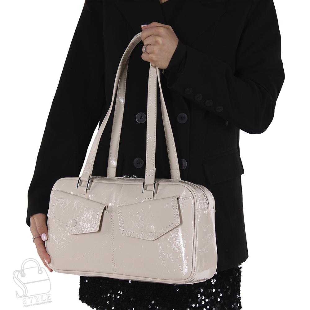 Сумка женская кожаная 2046Y apricot white Polina&Eiterou