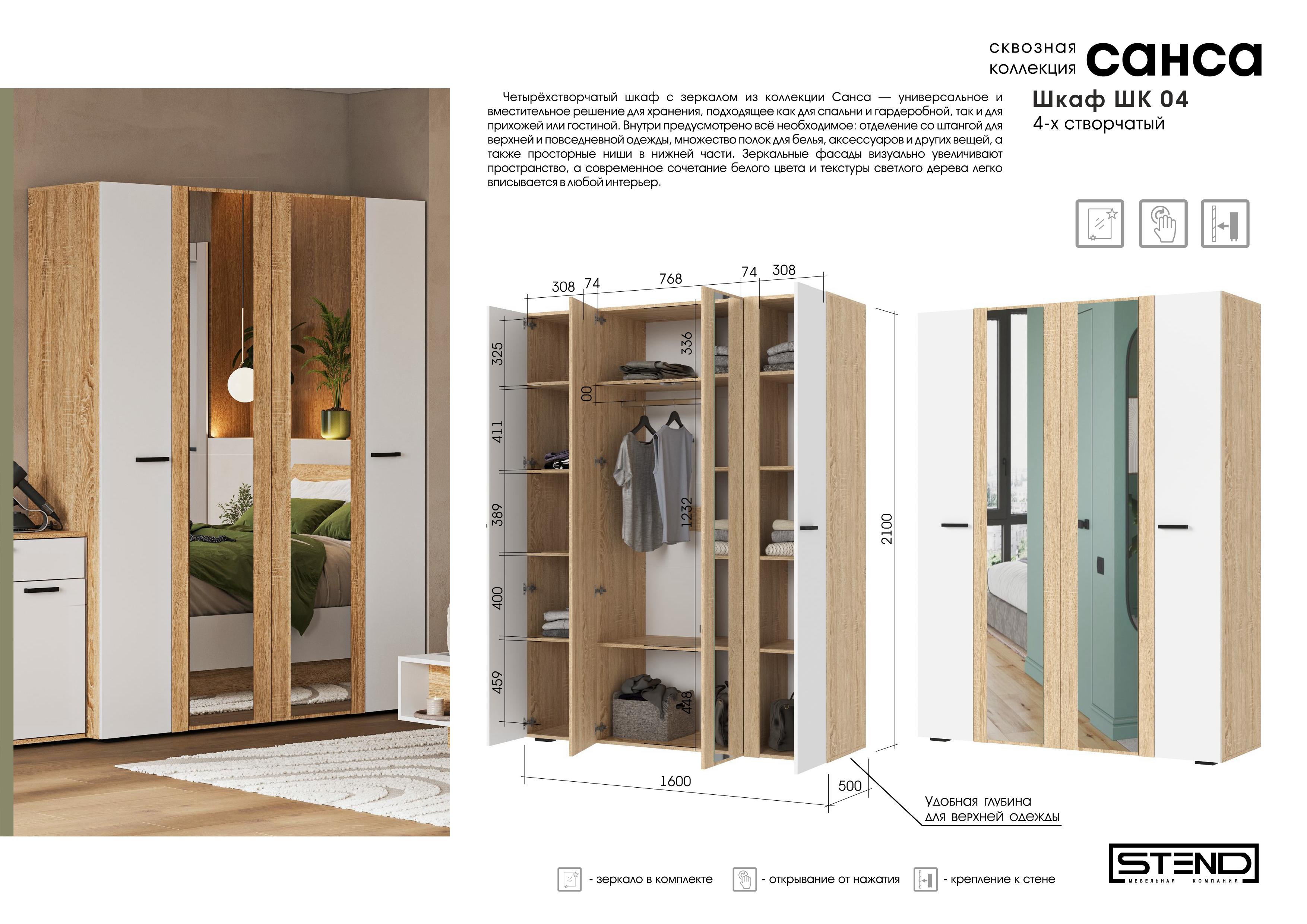 САНСА ШК-04 Шкаф 4-х створчатый (1600х2100х500)