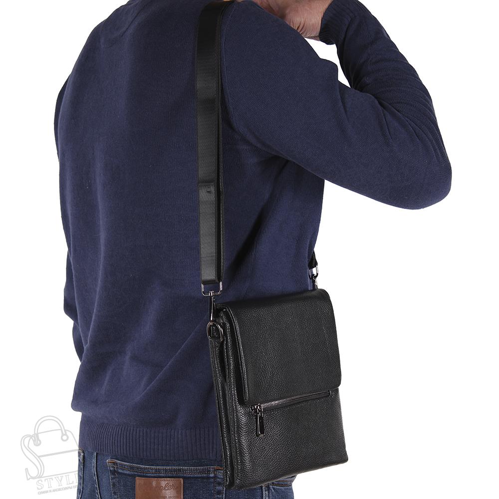 Сумка мужская кожаная 004-3QH black Heanbag