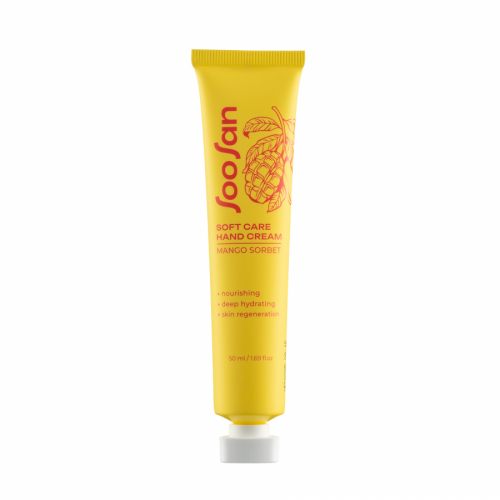 Увлажняющий крем для рук с ароматом манго SOOSAN Soft Care Hand Cream Mango Sorbet  50мл