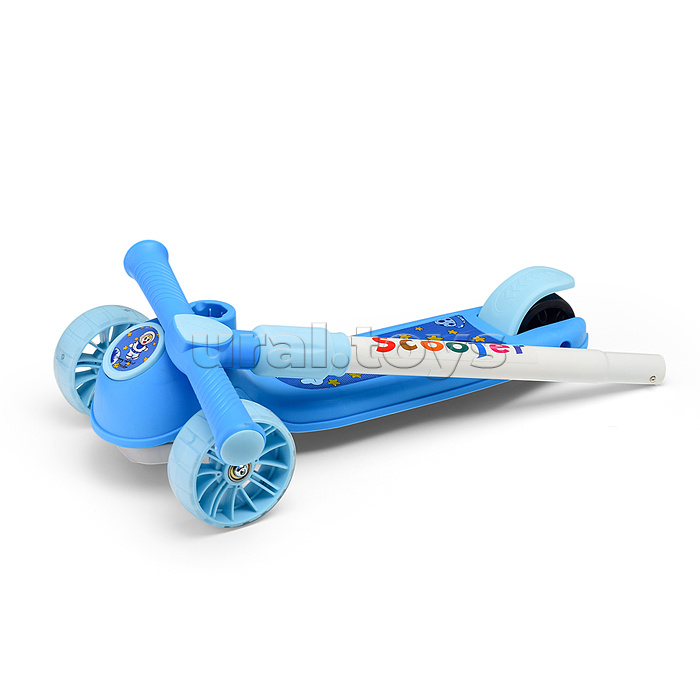 Самокат 3-х. кол., колеса световые PU, голубой, в коробке