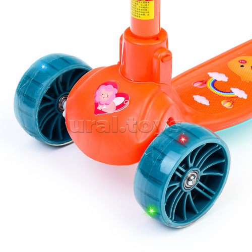 Самокат 3-х кол., оранжевый, PU, ABEC 7, в коробке