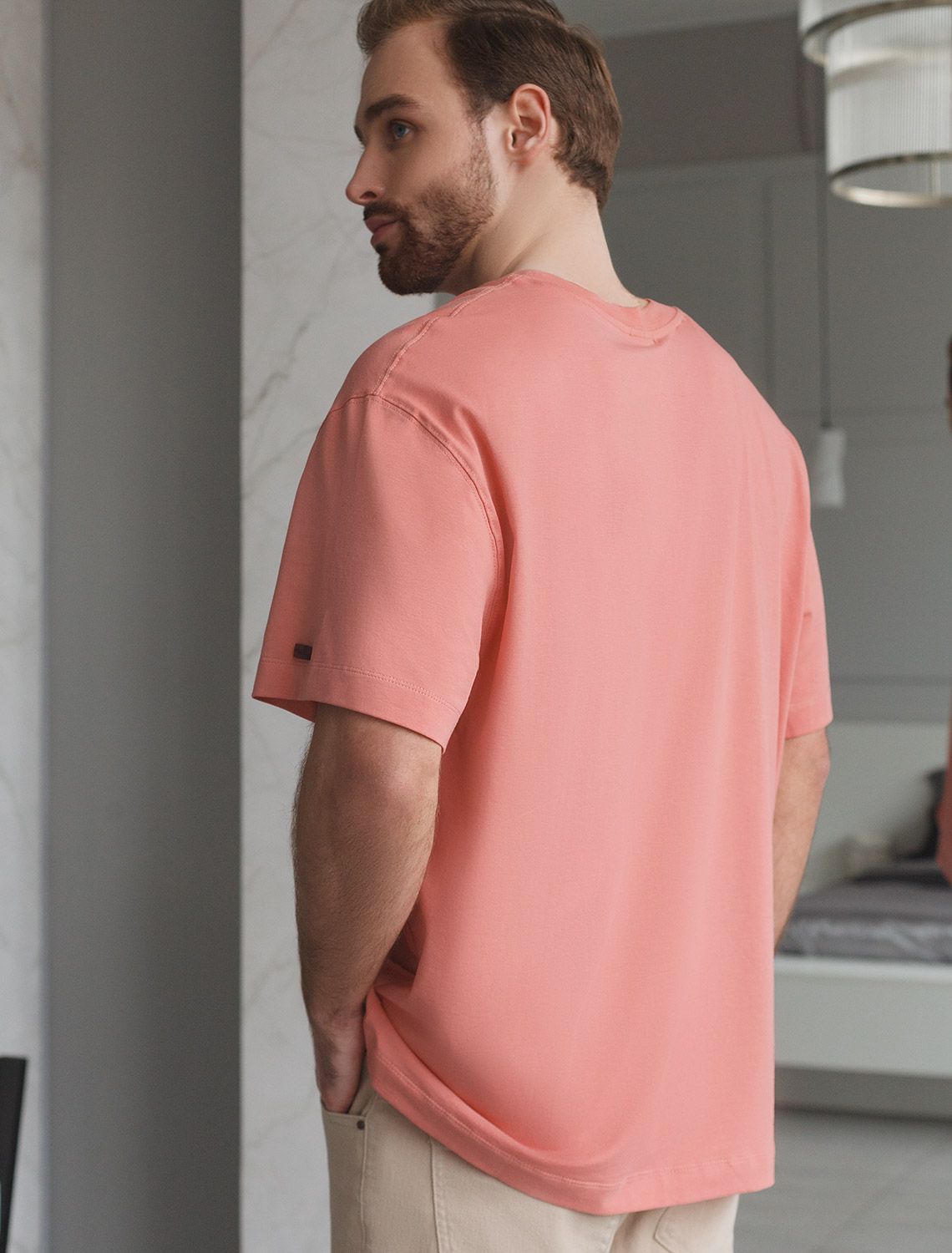 Свободная футболка с авторским принтом U49.048 коралловый_ready for paradise