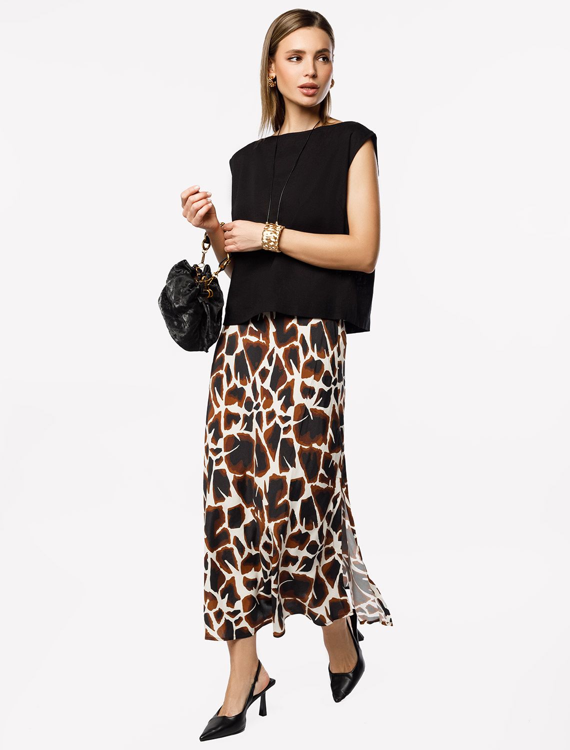 Юбка из вискозы с лиоцеллом D26.195 бежевый-коричневый