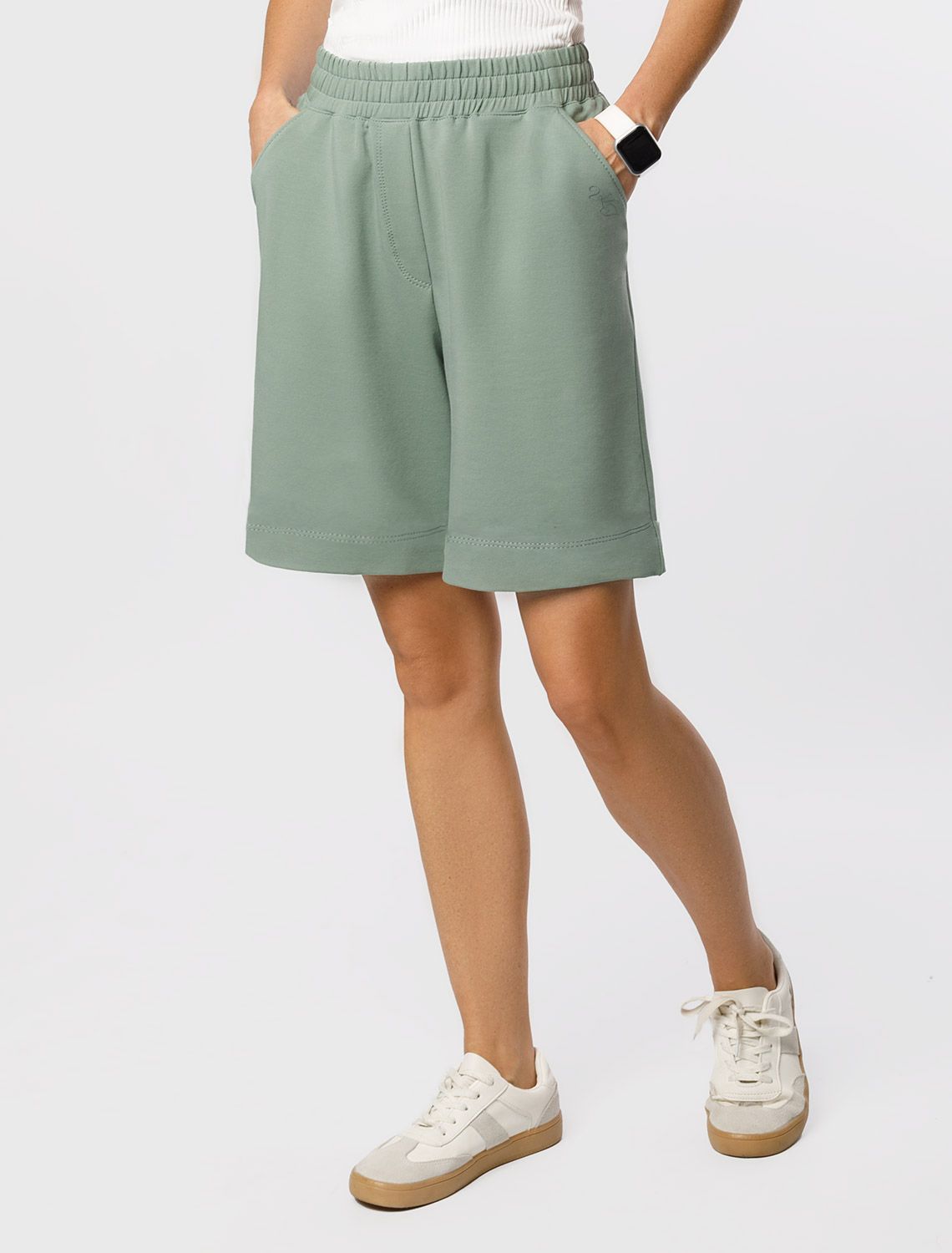 Шорты из тонкого премиального футера с эластаном D48.010 св.оливковый