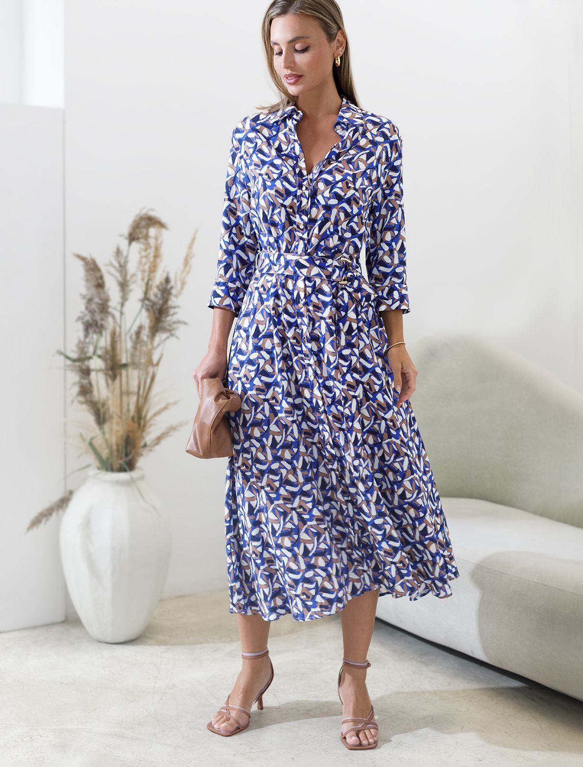 Платье из вискозы твил D22.224 синий-бежевый