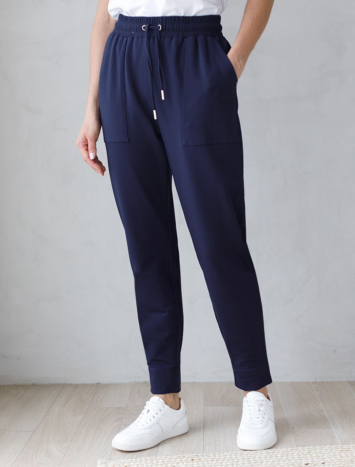 Брюки из тонкого премиального футера с эластаном D44.138 т.синий