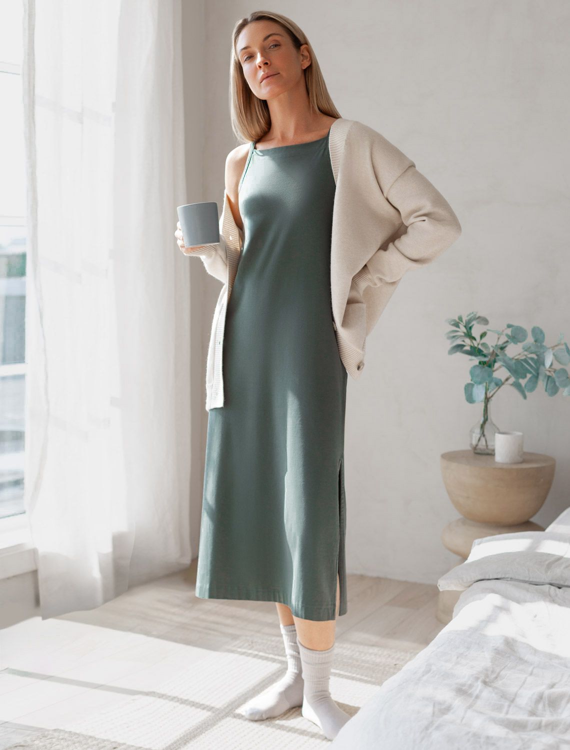 Платье из премиального хлопка D42.222 т.оливковый