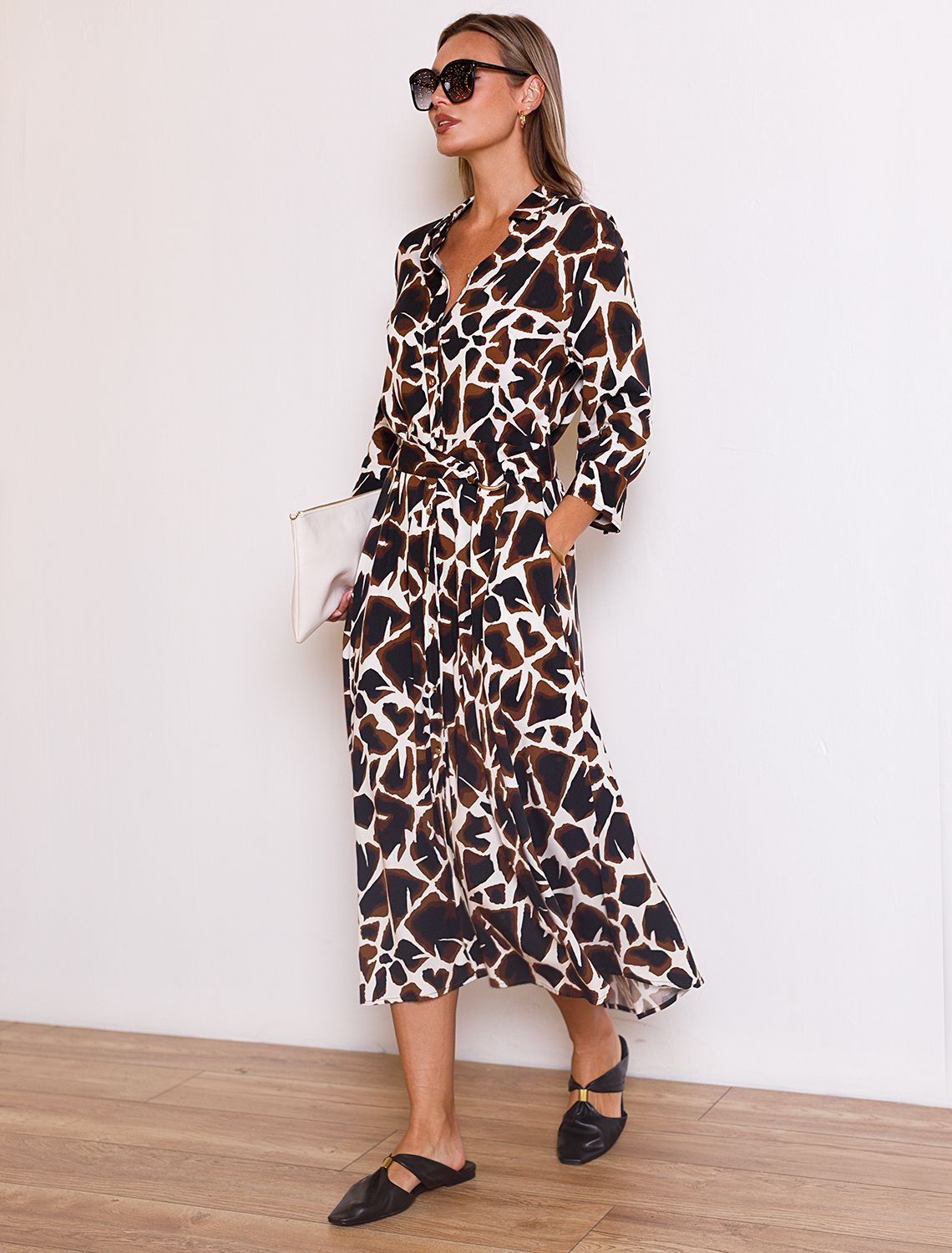 Платье из вискозы твил D22.224 бежевый-коричневый