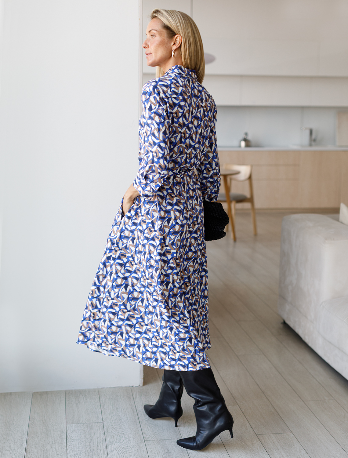 Платье из вискозы твил D22.224 синий-бежевый