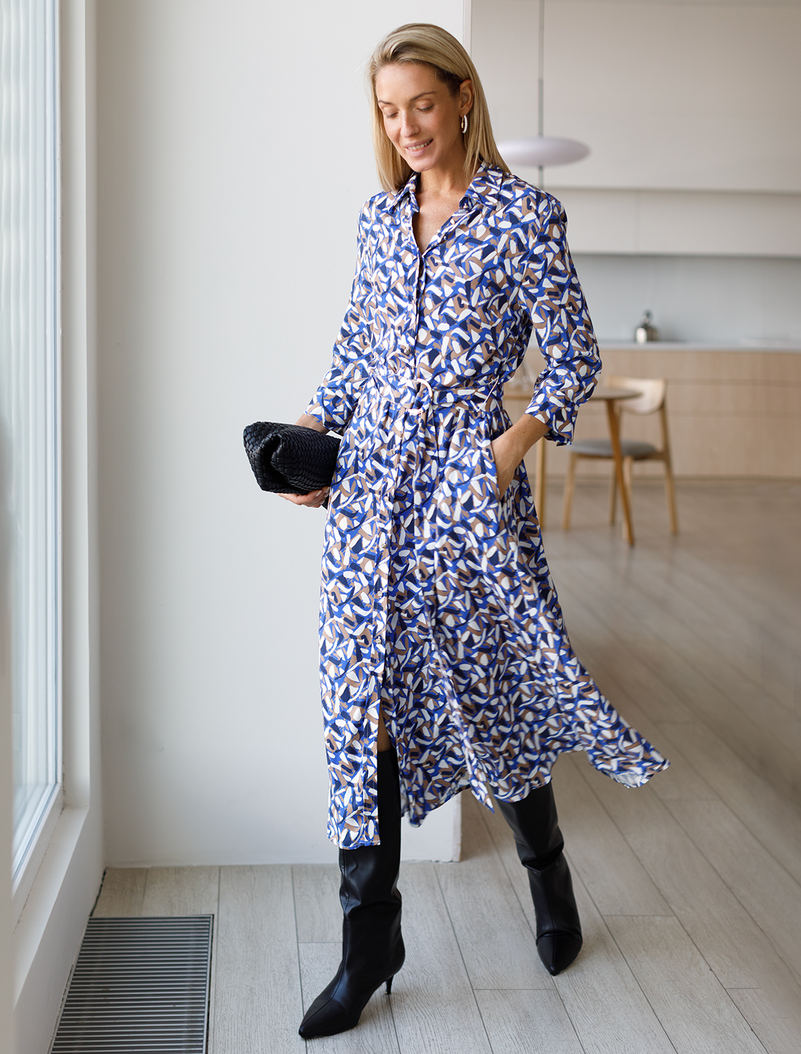 Платье из вискозы твил D22.224 синий-бежевый