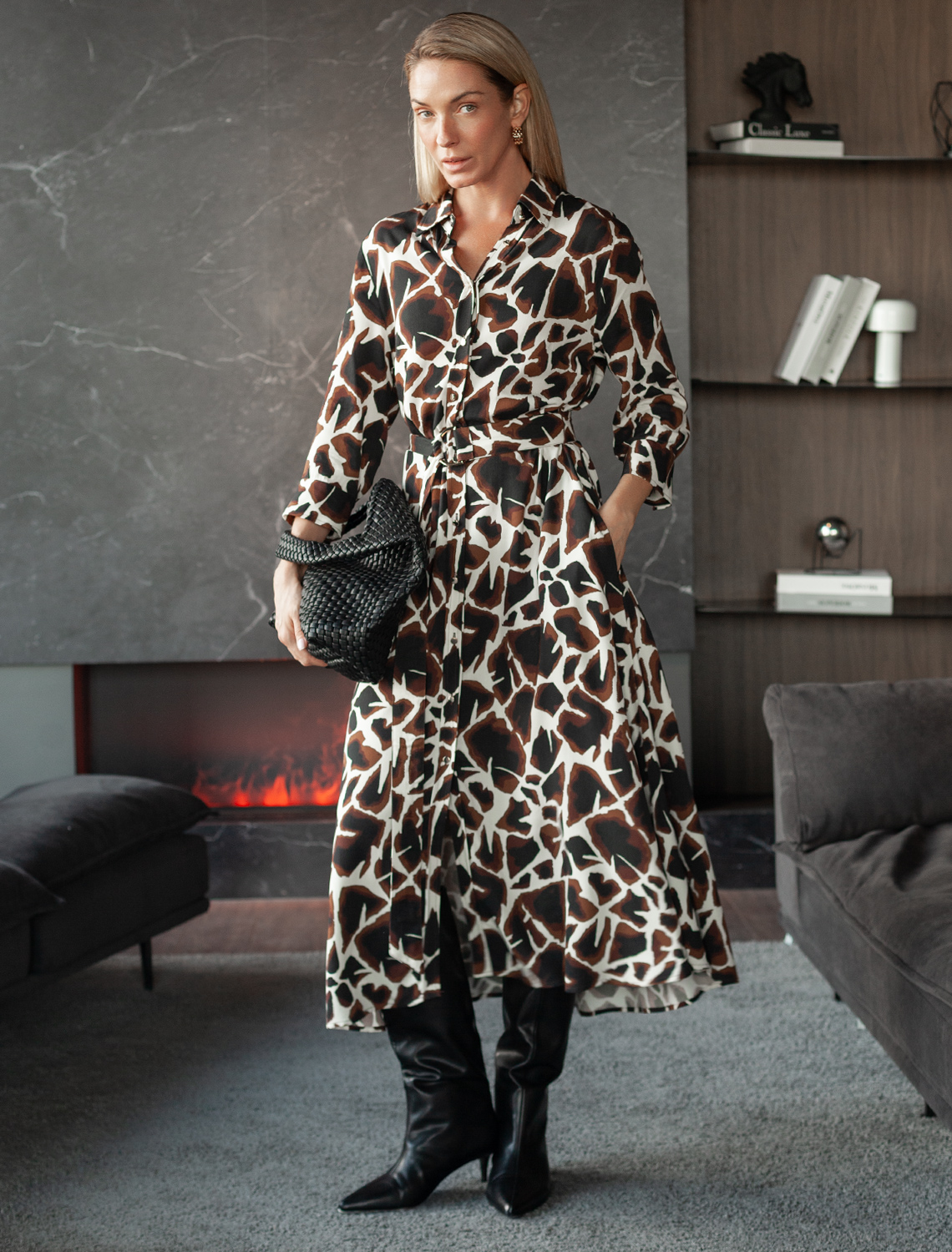 Платье из вискозы твил D22.224 бежевый-коричневый