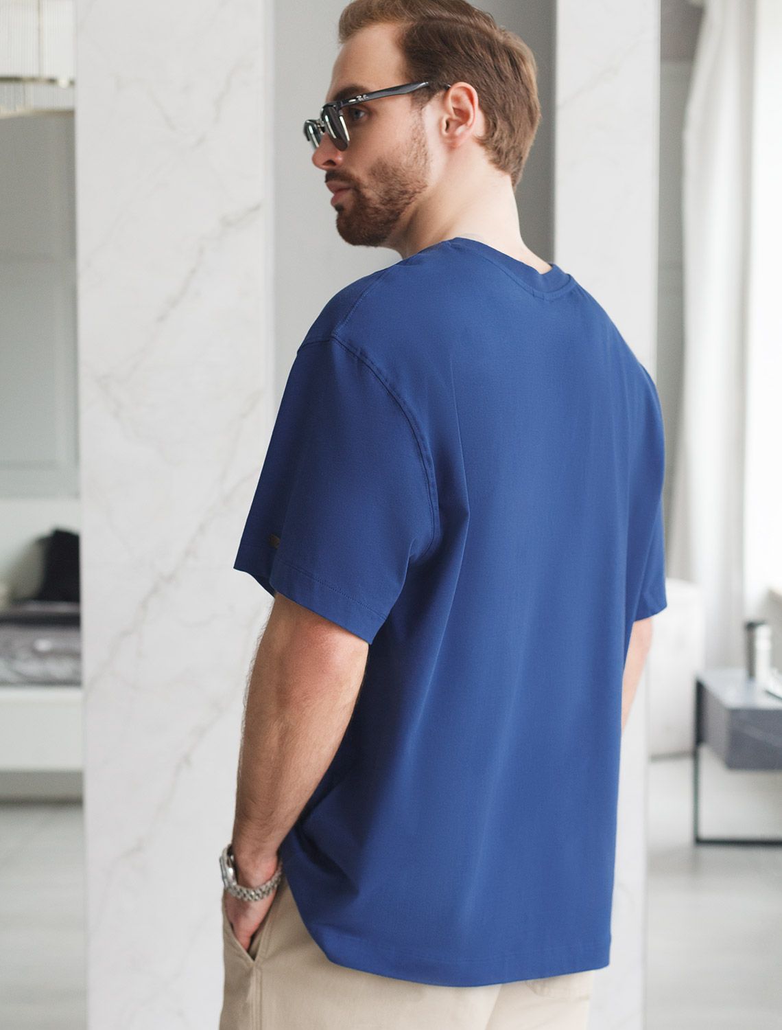 Свободная футболка с авторским принтом U49.048 т.синий_ready for paradise