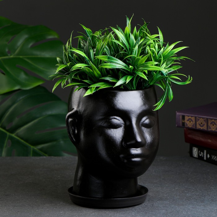 Горшок-органайзер «Голова», керамика, чёрное, 3 л, 24×19 см