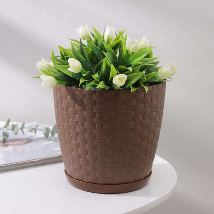 Горшок для цветов с поддоном «Ротанг», 3 л, d=17 см, h=17 см, коричневый