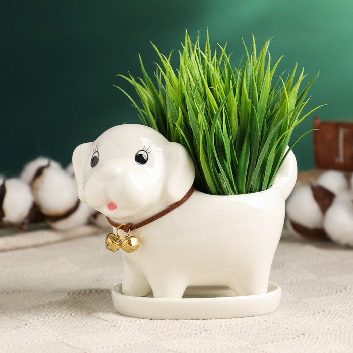 Декоративный горшок для цветов «Щенок», 200 мл, 13×7×10 см, керамический, белый