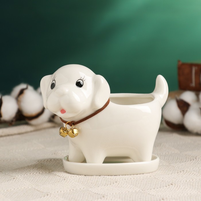 Декоративный горшок для цветов «Щенок», 200 мл, 13×7×10 см, керамический, белый