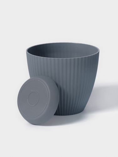 Горшок для цветов с поддоном Ribbed, пластиковый, 13.5×13.5×12 см, синий