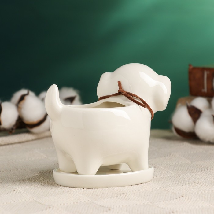 Декоративный горшок для цветов «Щенок», 200 мл, 13×7×10 см, керамический, белый