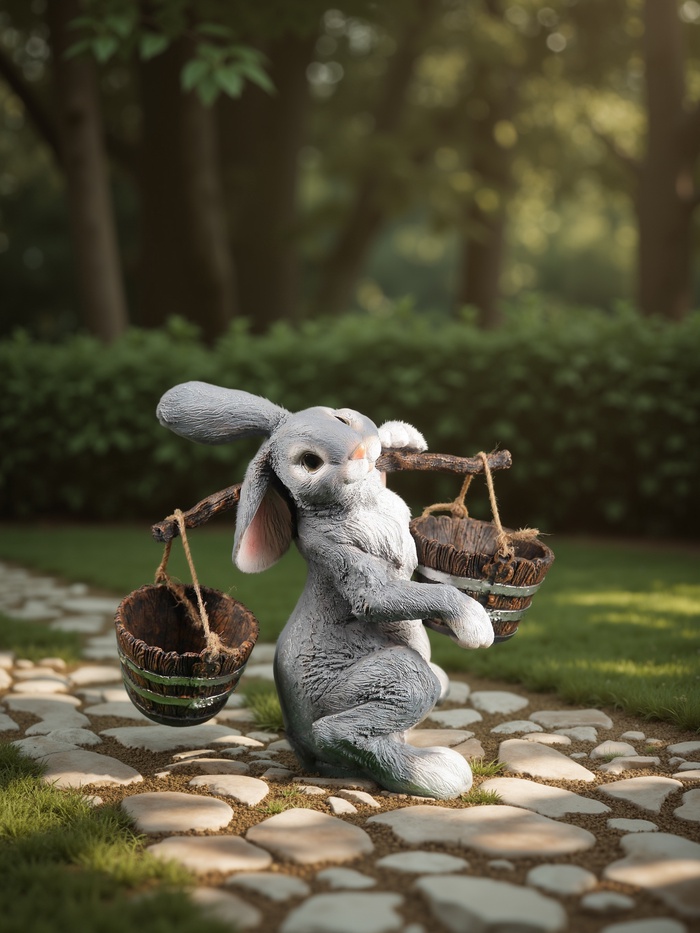 Садовая фигура полистоуна «Заяц с коромыслом», 35 см