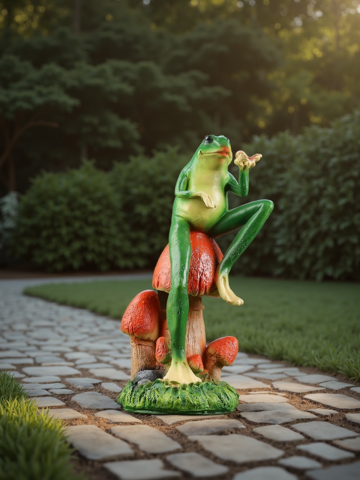 Садовая фигура из полистоуна «Лягушка с бабочкой», 39×14×14 см